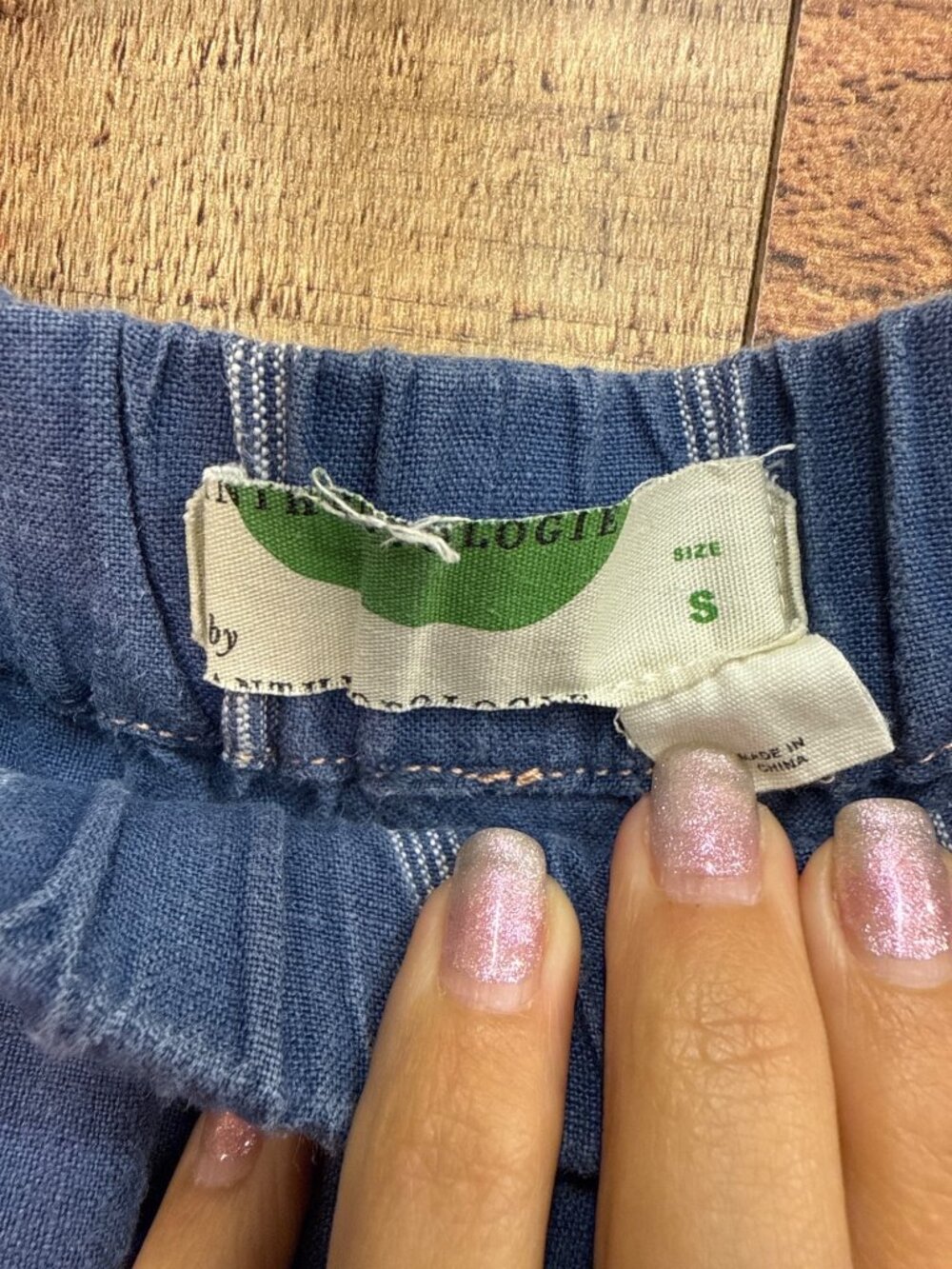 Anthropologie Linen Pants Striped Blue White Pull On Elastic Waist Pockets S - Picture 3 of 7